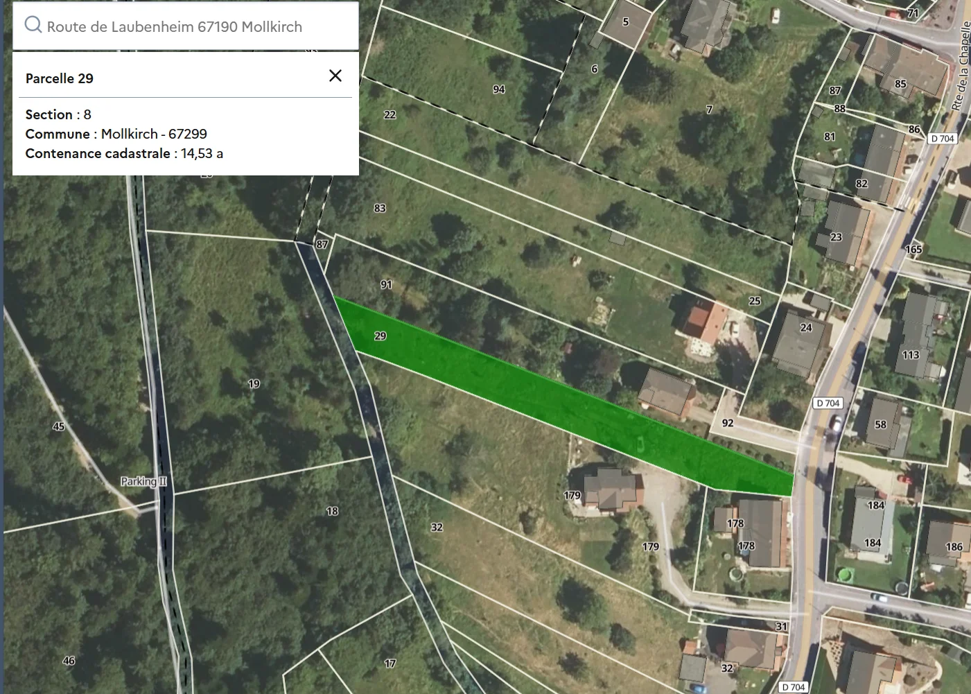 Exemple de cadastre pour étude géotechnique G1 - parcelle concernée par loi ELAN